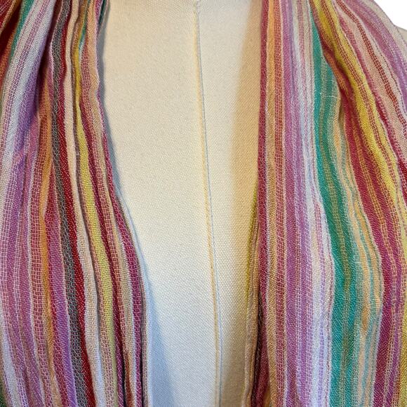Cejon Scarf Wrap Shawl Multicolor Stripes 100% Rayon Fringe Rectangle India - Picture 7 of 8